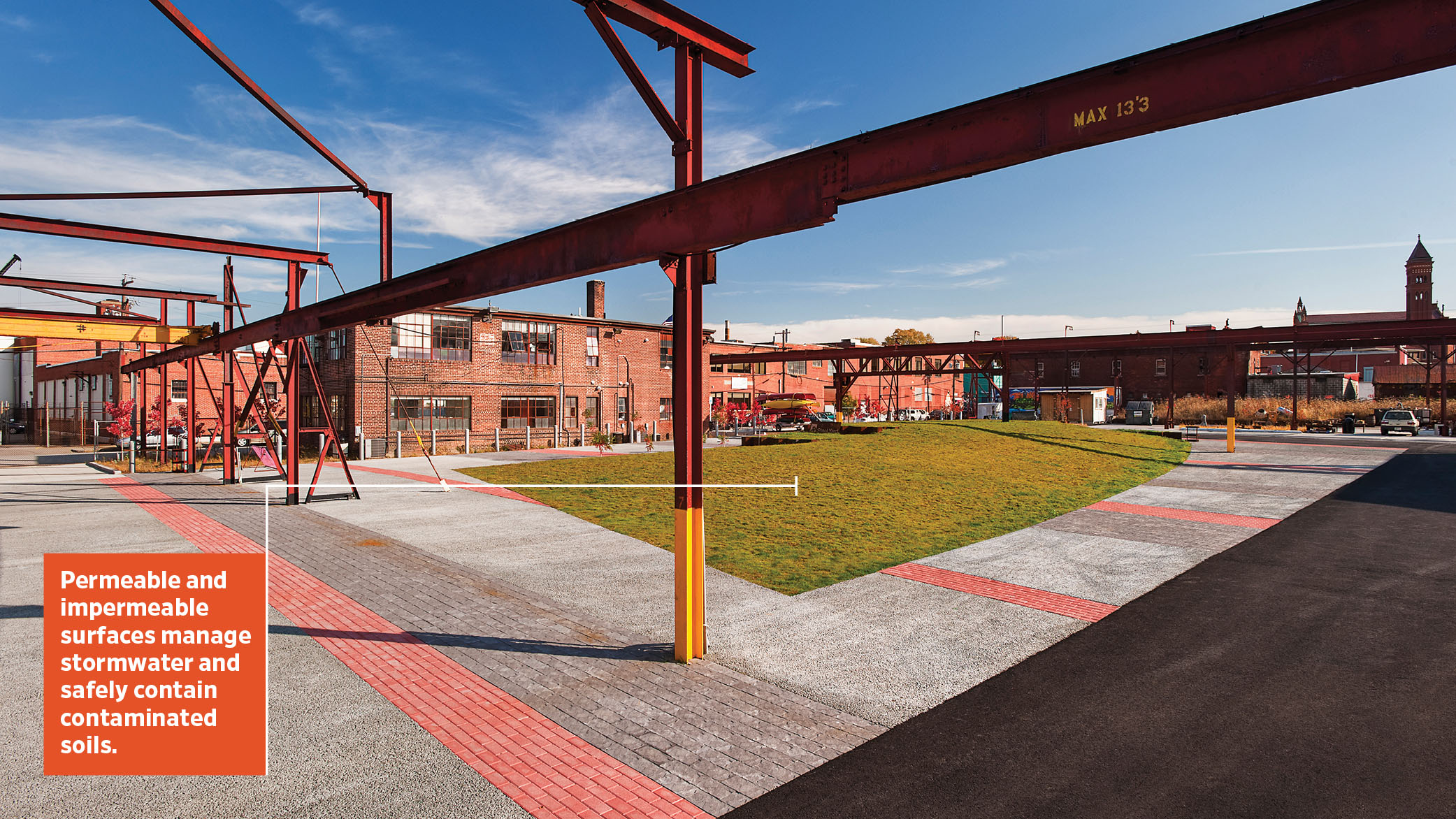 The Steel Yard Park’s carpet and central landform.